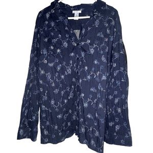 Liz and me for Catherines Crinkle Polycotton Fabric 4X navy blue embroidered